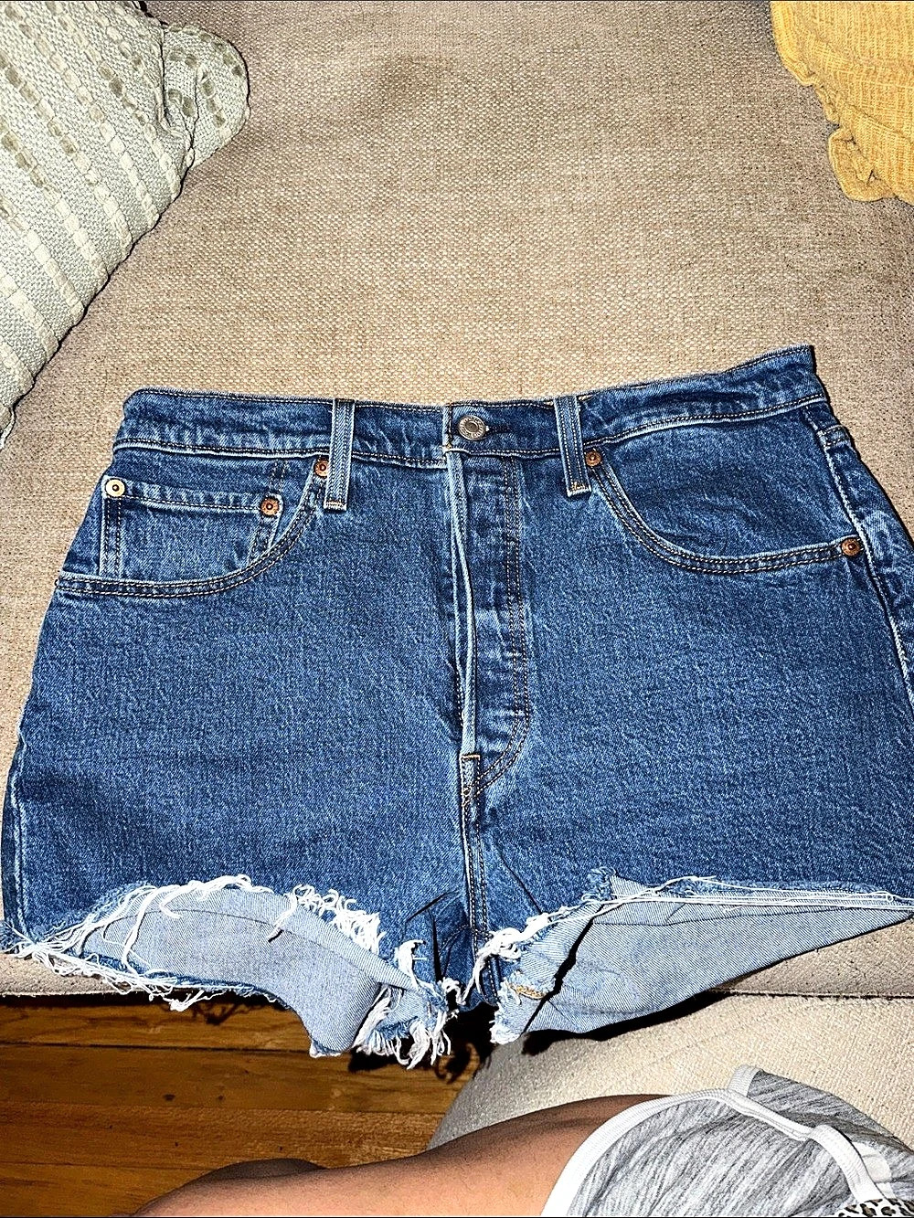Levi's 501 Original Cut-Off Denim Shorts Women's Distressed Denim Shorts in Blue